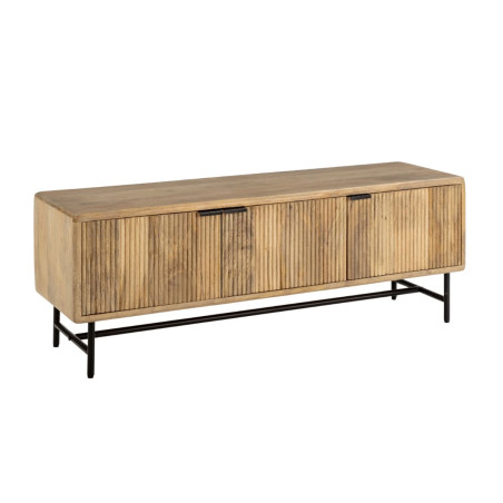 Meuble TV 3 portes en manguier massif et métal noir - MELKOR