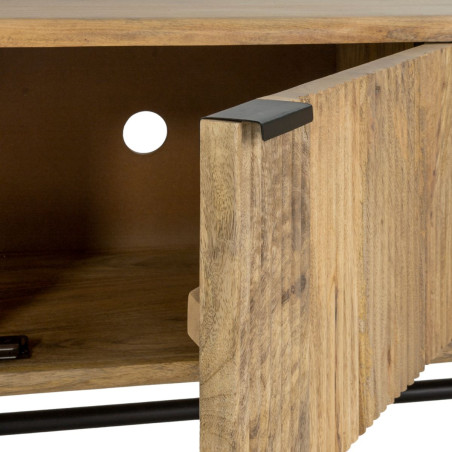 Meuble TV 3 portes en manguier massif et métal noir - MELKOR