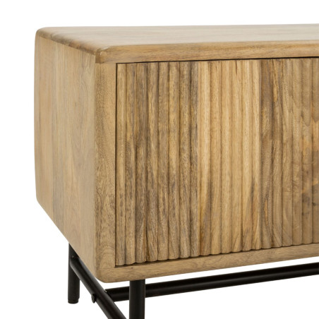 Meuble TV 3 portes en manguier massif et métal noir - MELKOR