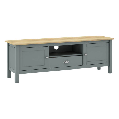 Meuble TV 2 portes 1 tiroir pin massif vert céladon - BASEN