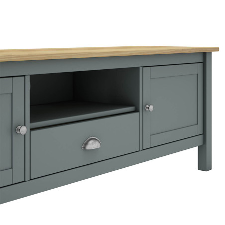 Meuble TV 2 portes 1 tiroir pin massif vert céladon - BASEN
