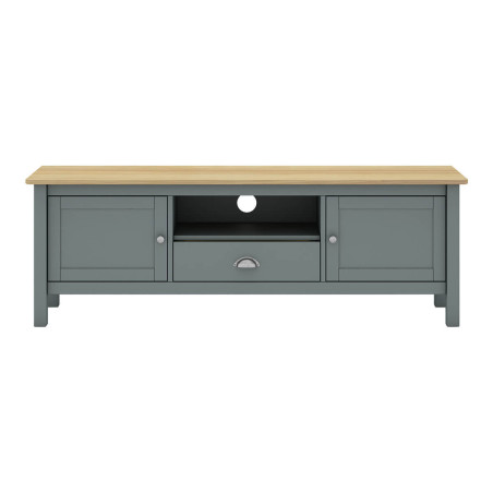 Meuble TV 2 portes 1 tiroir pin massif vert céladon - BASEN