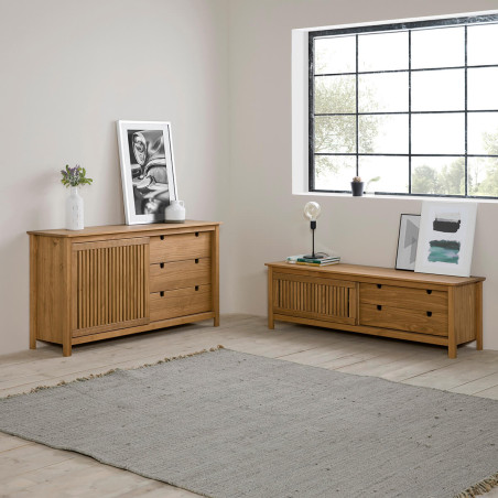 Meuble TV 1 porte coul. 2 tiroirs bois ciré - MALLA