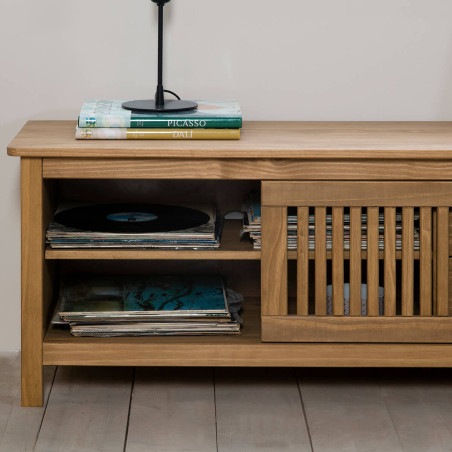 Meuble TV 1 porte coul. 2 tiroirs bois ciré - MALLA