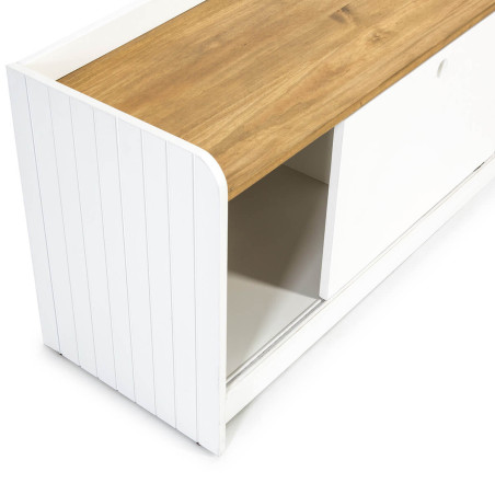 Meuble TV 1 porte coulissante 2 tiroirs bois blanc - CARIOS