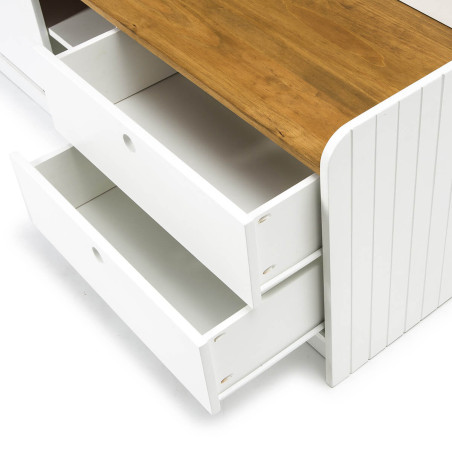 Meuble TV 1 porte coulissante 2 tiroirs bois blanc - CARIOS