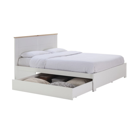 Lit 160x200 cm Avec Tiroir MDF et Pin Blanc Naturel - CELEN