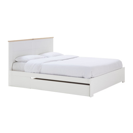 Lit 160x200 cm Avec Tiroir MDF et Pin Blanc Naturel - CELEN