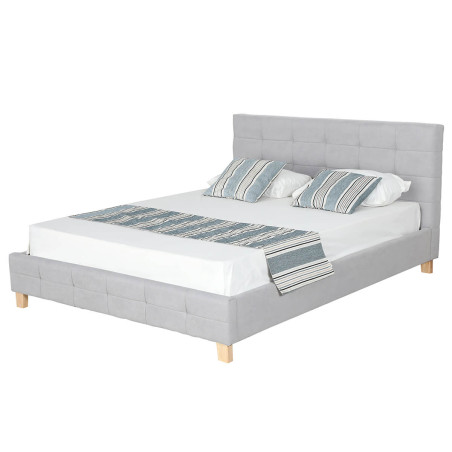 Lit 140x190 cm gris avec tête de lit et sommier - ODESO