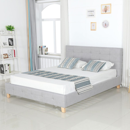 Lit 140x190 cm gris avec tête de lit et sommier - ODESO