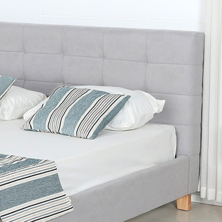Lit 140x190 cm gris avec tête de lit et sommier - ODESO