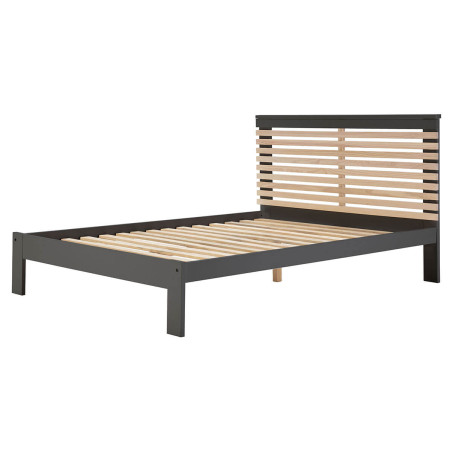 Lit 140x190 cm avec Tête de Lit Gris Anthracite et Naturel - LAUCARIO