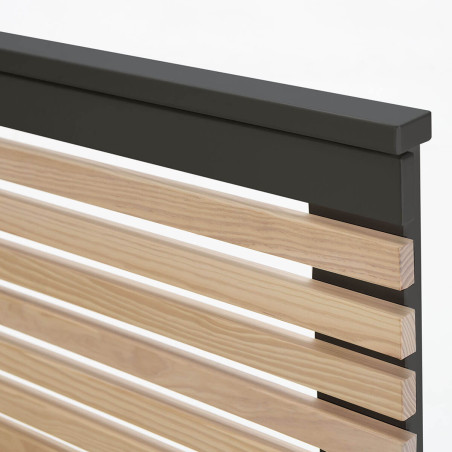 Lit 140x190 cm avec Tête de Lit Gris Anthracite et Naturel - LAUCARIO