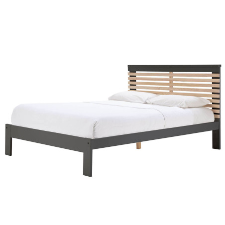 Lit 140x190 cm avec Tête de Lit Gris Anthracite et Naturel - LAUCARIO