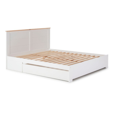 Lit 140x190 cm Avec Tiroir en MDF et Pin Blanc et Naturel - CELEN