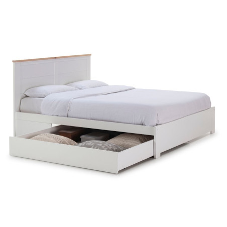 Lit 140x190 cm Avec Tiroir en MDF et Pin Blanc et Naturel - CELEN