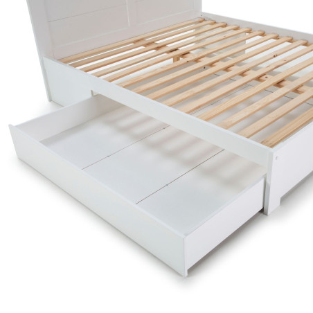 Lit 140x190 cm Avec Tiroir en MDF et Pin Blanc et Naturel - CELEN