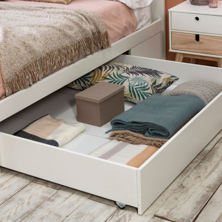 Lit 140x190 cm Avec Tiroir en MDF et Pin Blanc et Naturel - CELEN