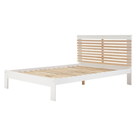 Lit 140x190 cm avec Tête de Lit Blanc et Naturel - LAUCARIO