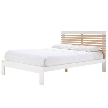 Lit 140x190 cm avec Tête de Lit Blanc et Naturel - LAUCARIO