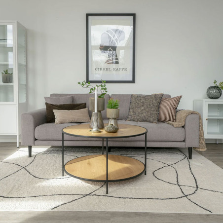 Table basse ronde acier et effet bois naturel - VOLIO