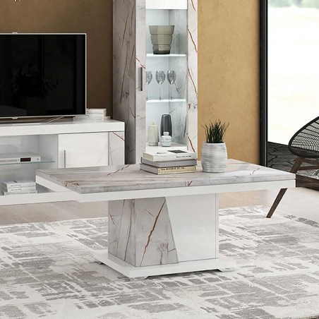 Table basse pied central blanc aspect marbre - EROSA