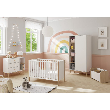 Lit bébé 60x120 cm en MDF et pin blanc naturel - KAINEN