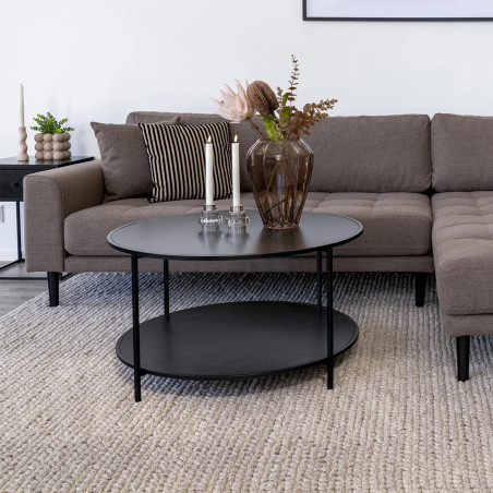 Table basse ronde acier et effet bois noir - HARNO