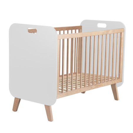 Lit bébé 90x120 cm en MDF et pin massif blanc et naturel - EIFEN