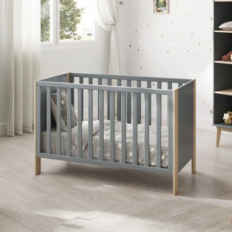 Lit bébé 60x120 cm MDF et pin gris vert et naturel - KAINEN