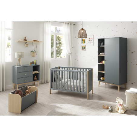 Lit bébé 60x120 cm MDF et pin gris vert et naturel - KAINEN