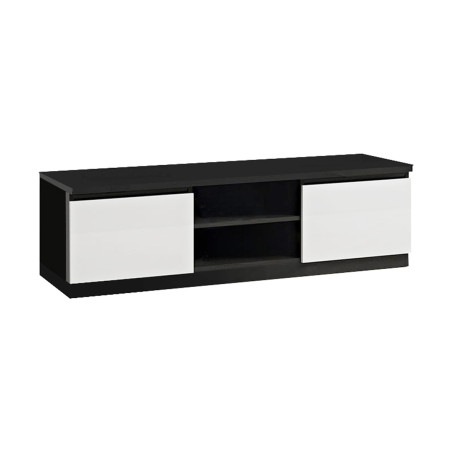 Meuble TV 2 portes laqué noir et blanc brillant - DEYTA
