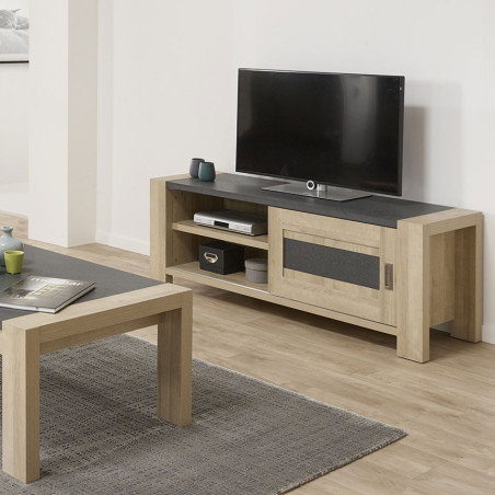 Meuble TV 1 Porte Coulissante Imitation Bois - IRVEN