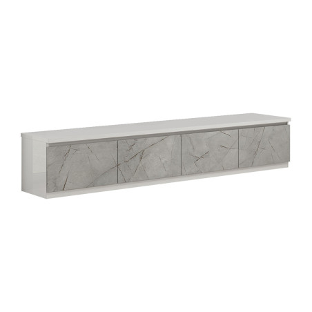 Meuble TV 4 Portes Laqué Blanc et Gris Marbré - DEYTA