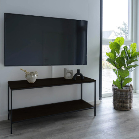 Meuble TV Acier Noir et Plateau Noir - HARNO
