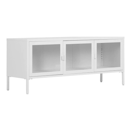 Meuble TV 3 portes verre et acier blanc - HENIO