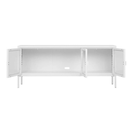 Meuble TV 3 portes verre et acier blanc - HENIO