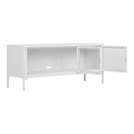 Meuble TV 3 portes verre et acier blanc - HENIO