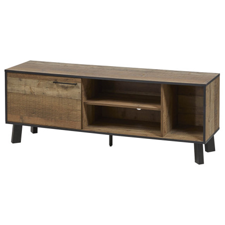 Meuble TV 1 Porte 3 Niches Aspect Bois et Métal - KARMO