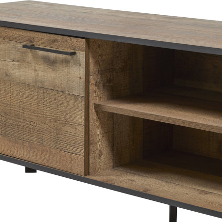 Meuble TV 1 Porte 3 Niches Aspect Bois et Métal - KARMO