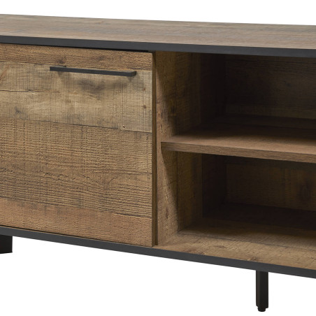 Meuble TV 1 Porte 3 Niches Aspect Bois et Métal - KARMO