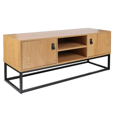Meuble TV 2 Portes Aspect Bois et Pieds Métal - ARION