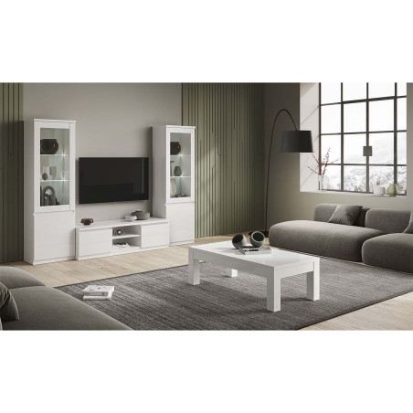 Meuble TV 2 portes laqué blanc brillant - DEYTA