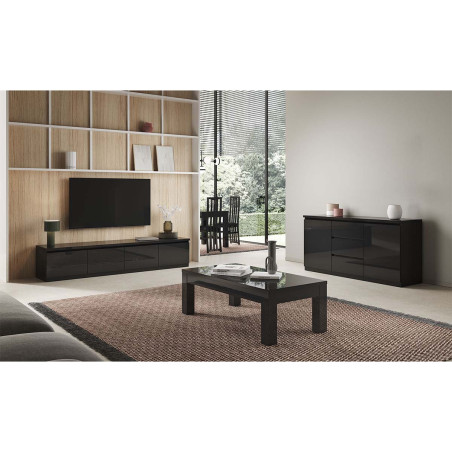 Meuble TV 4 portes laqué noir brillant - DEYTA