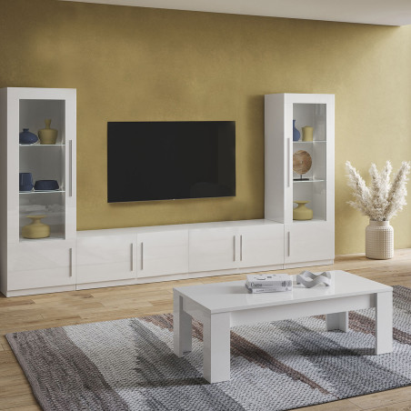 Meuble TV 4 Portes Moderne Laqué Blanc - ALANA