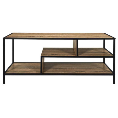 Banc TV métal noir et plateaux aspect bois - EDDIX