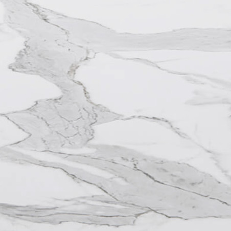 Meuble TV blanc laqué brillant avec plateau imitation marbre et led - CHRISA