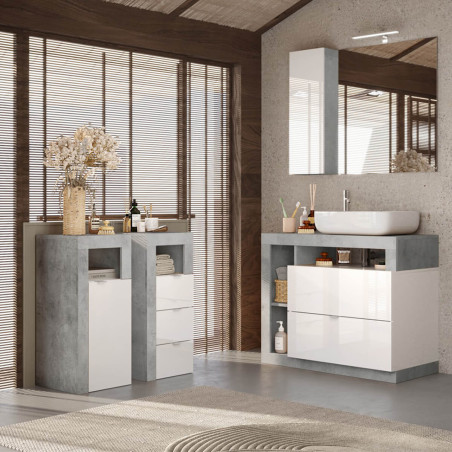 Rangement 1 porte blanc laqué et aspect béton - ARTIRA