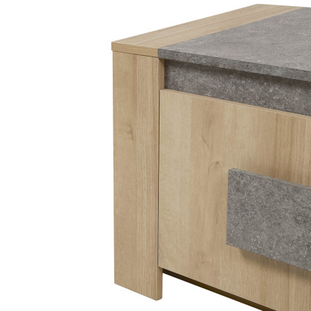 Meuble TV 2 portes aspect bois et pierre - FANIO