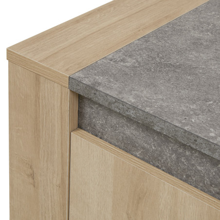 Meuble TV 2 portes aspect bois et pierre - FANIO